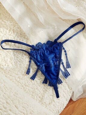 Blue Lace Tassel Thong